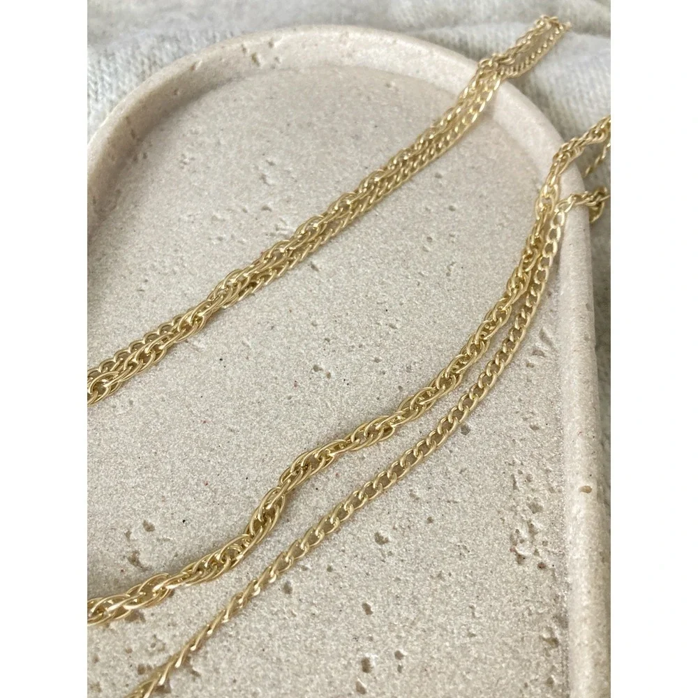 Vintage Hong Kong Gold Tone Multi‎ Chain Tassel Necklace Long Pendant Double
